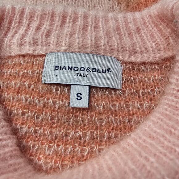 Bianco Blu Italy Mohair Blend Pink Coral Crew Neck Fuzzy Sweater Size Small - Picture 5 of 9